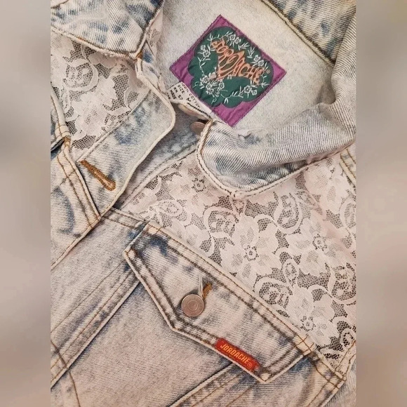 JORDACHE - VINTAGE 90s Acid Qash Cropped Denim & Lace Jacket - Picture 3 of 9